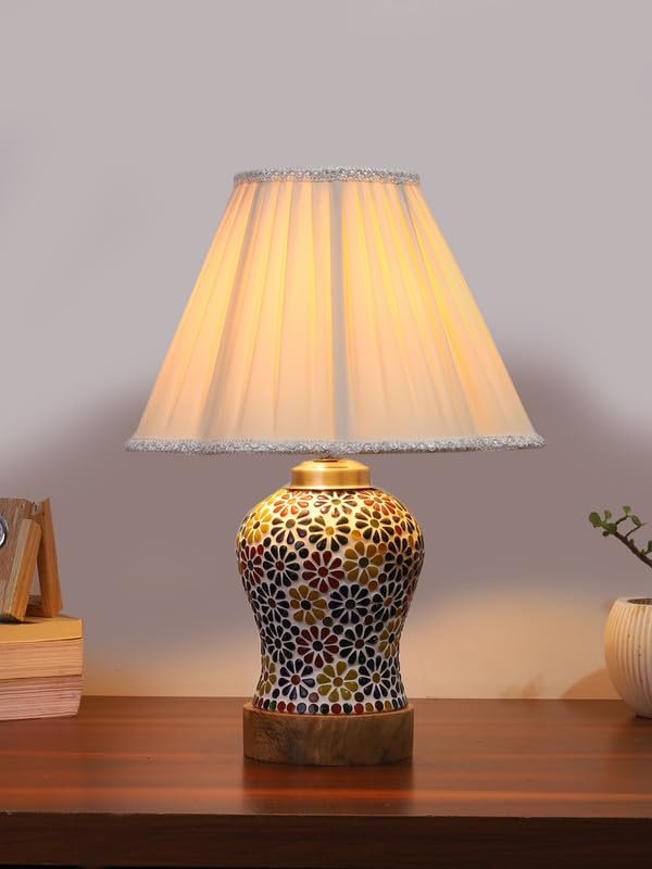 Multicolor Table Lamp | Artistic Mosaic Glass with Sturdy Wood Base | Decorative Ambient Light for Home D�cor | Perfect Blend of Modern & Traditional Style - Model DG125