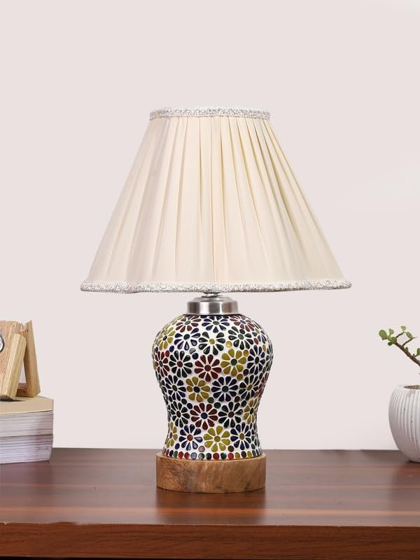 Multicolor Table Lamp | Artistic Mosaic Glass with Sturdy Wood Base | Decorative Ambient Light for Home D�cor | Perfect Blend of Modern & Traditional Style - Model DG125