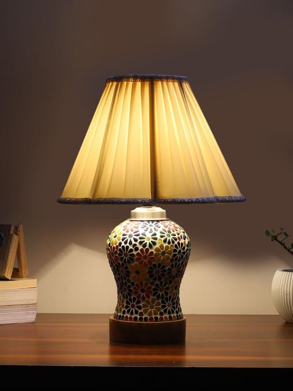 Multicolor Table Lamp | Artistic Mosaic Glass with Sturdy Wood Base | Decorative Ambient Light for Home D�cor | Perfect Blend of Modern & Traditional Style - Model DG125