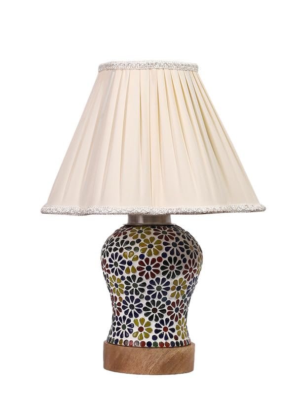 Multicolor Table Lamp | Artistic Mosaic Glass with Sturdy Wood Base | Decorative Ambient Light for Home D�cor | Perfect Blend of Modern & Traditional Style - Model DG125