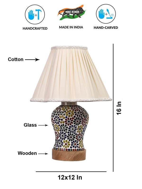 Multicolor Table Lamp | Artistic Mosaic Glass with Sturdy Wood Base | Decorative Ambient Light for Home D�cor | Perfect Blend of Modern & Traditional Style - Model DG125