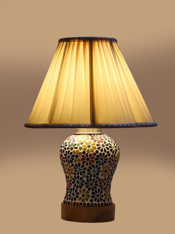 Multicolor Table Lamp | Artistic Mosaic Glass with Sturdy Wood Base | Decorative Ambient Light for Home D�cor | Perfect Blend of Modern & Traditional Style - Model DG125