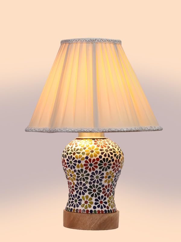 Multicolor Table Lamp | Artistic Mosaic Glass with Sturdy Wood Base | Decorative Ambient Light for Home D�cor | Perfect Blend of Modern & Traditional Style - Model DG125