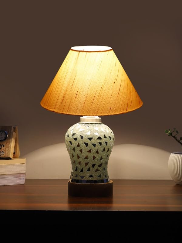 Multicolor Table Lamp | Artistic Mosaic Glass with Sturdy Wood Base | Decorative Ambient Light for Home D�cor | Perfect Blend of Modern & Traditional Style - Model DG126