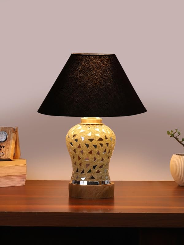 Multicolor Table Lamp | Artistic Mosaic Glass with Sturdy Wood Base | Decorative Ambient Light for Home D�cor | Perfect Blend of Modern & Traditional Style - Model DG127