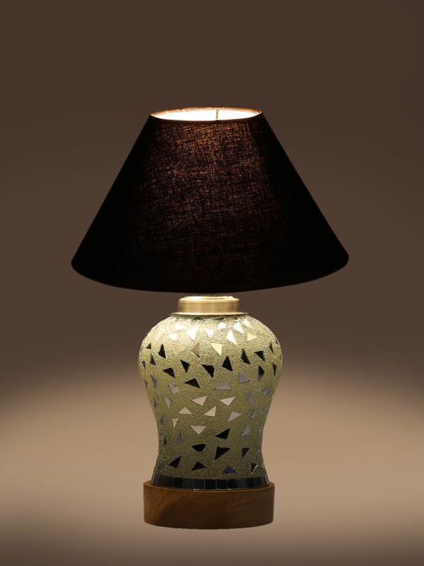 Multicolor Table Lamp | Artistic Mosaic Glass with Sturdy Wood Base | Decorative Ambient Light for Home D�cor | Perfect Blend of Modern & Traditional Style - Model DG127