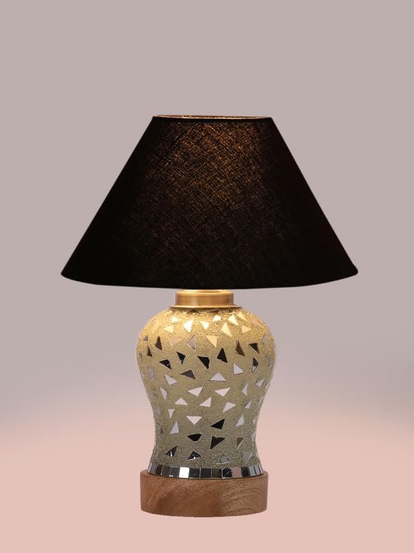 Multicolor Table Lamp | Artistic Mosaic Glass with Sturdy Wood Base | Decorative Ambient Light for Home D�cor | Perfect Blend of Modern & Traditional Style - Model DG127