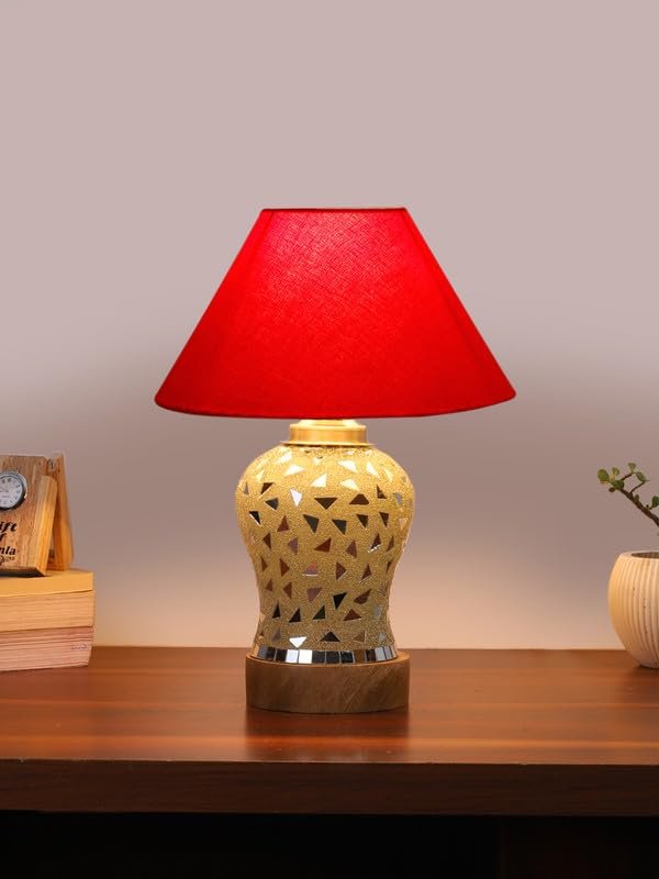 Multicolor Table Lamp | Artistic Mosaic Glass with Sturdy Wood Base | Decorative Ambient Light for Home D�cor | Perfect Blend of Modern & Traditional Style - Model DG128