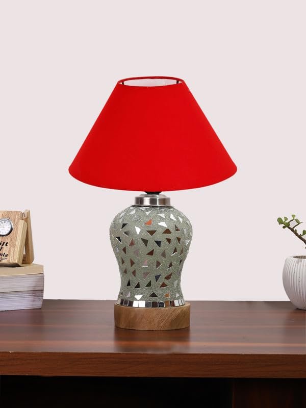 Multicolor Table Lamp | Artistic Mosaic Glass with Sturdy Wood Base | Decorative Ambient Light for Home D�cor | Perfect Blend of Modern & Traditional Style - Model DG128