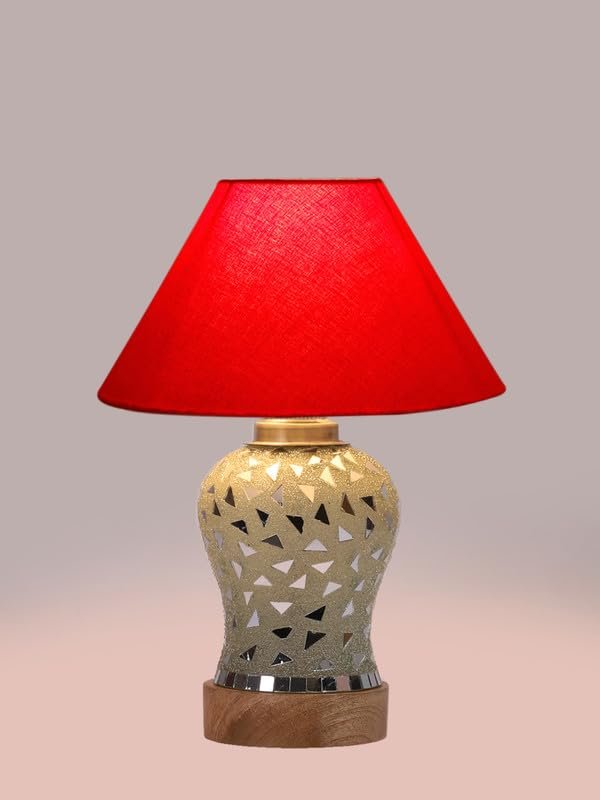 Multicolor Table Lamp | Artistic Mosaic Glass with Sturdy Wood Base | Decorative Ambient Light for Home D�cor | Perfect Blend of Modern & Traditional Style - Model DG128