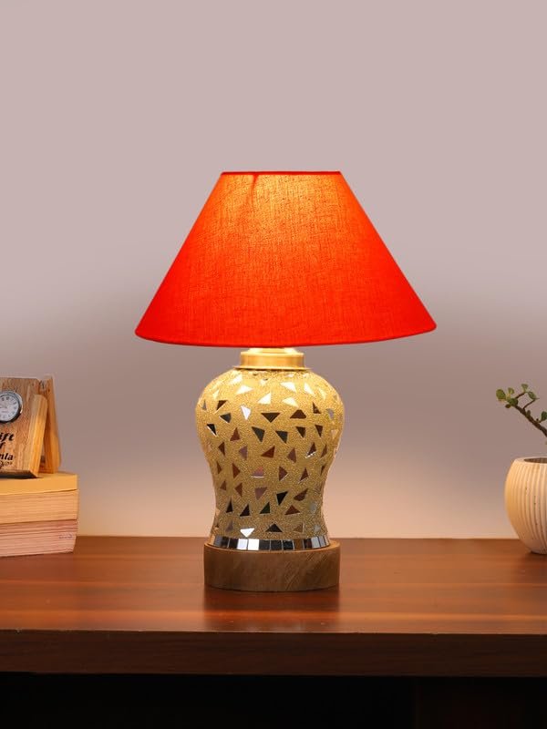 Multicolor Table Lamp | Artistic Mosaic Glass with Sturdy Wood Base | Decorative Ambient Light for Home D�cor | Perfect Blend of Modern & Traditional Style - Model DG129