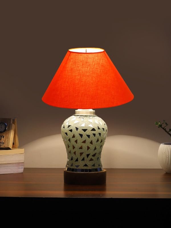 Multicolor Table Lamp | Artistic Mosaic Glass with Sturdy Wood Base | Decorative Ambient Light for Home D�cor | Perfect Blend of Modern & Traditional Style - Model DG129