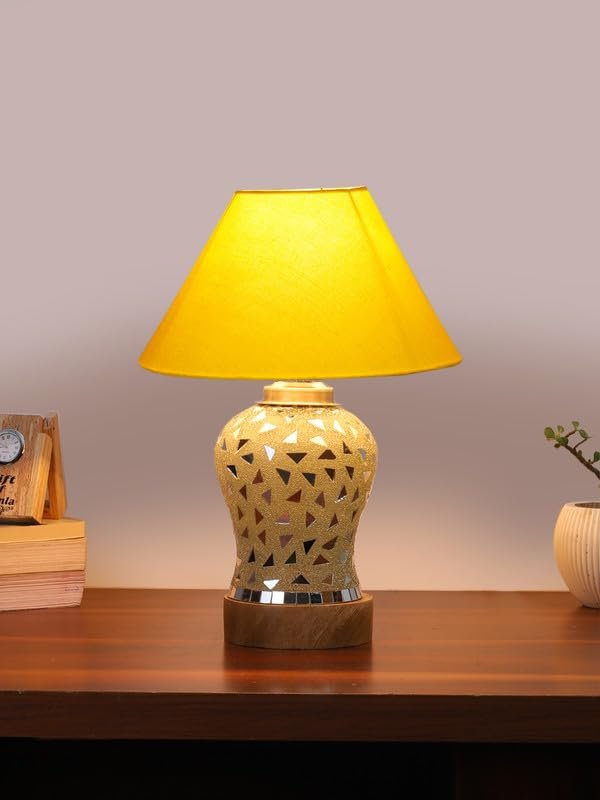 Multicolor Table Lamp | Artistic Mosaic Glass with Sturdy Wood Base | Decorative Ambient Light for Home D�cor | Perfect Blend of Modern & Traditional Style - Model DG130