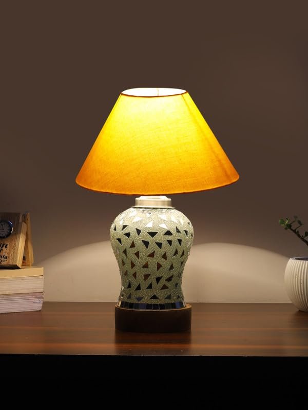 Multicolor Table Lamp | Artistic Mosaic Glass with Sturdy Wood Base | Decorative Ambient Light for Home D�cor | Perfect Blend of Modern & Traditional Style - Model DG130
