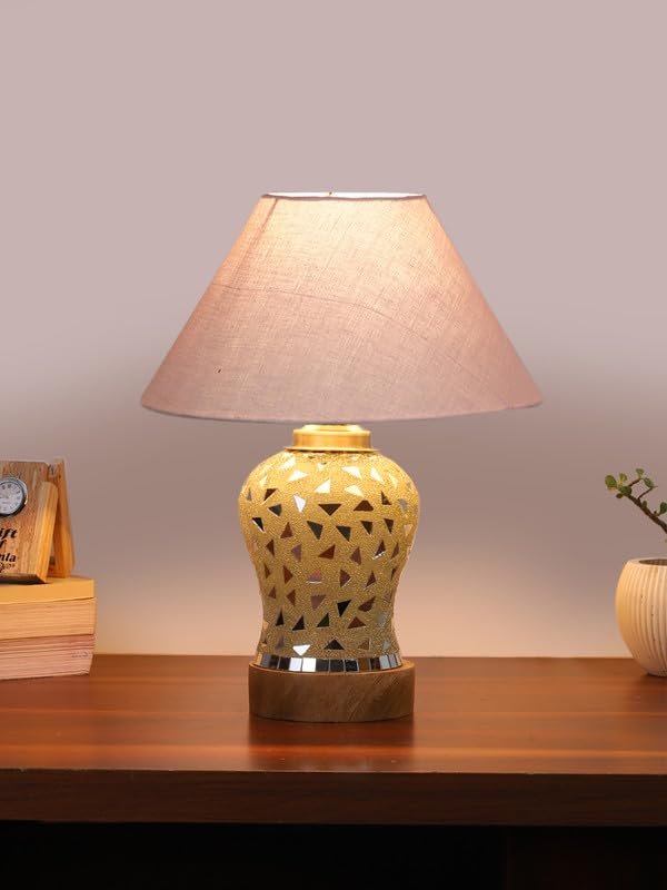 Multicolor Table Lamp | Artistic Mosaic Glass with Sturdy Wood Base | Decorative Ambient Light for Home D�cor | Perfect Blend of Modern & Traditional Style - Model DG131
