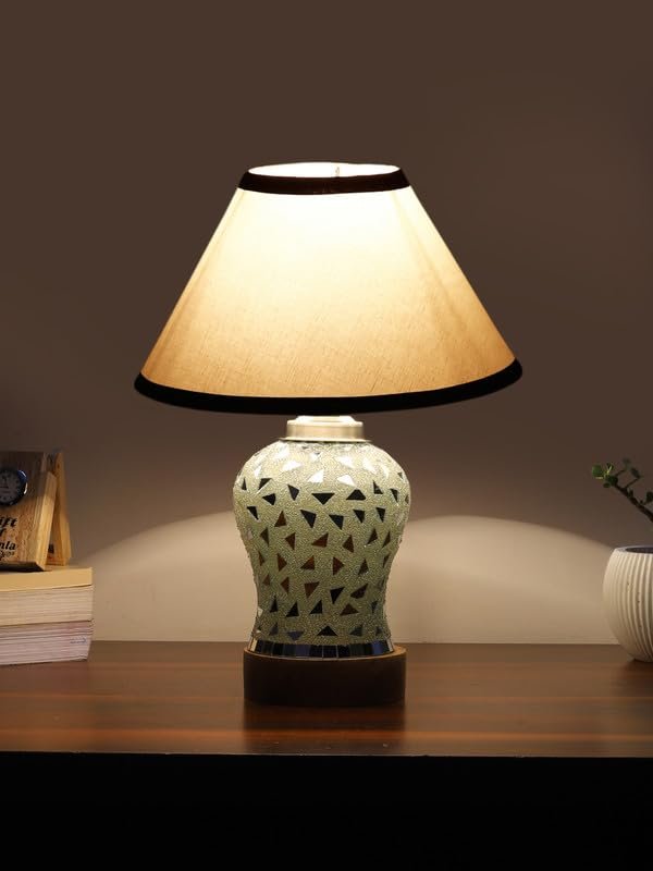 Multicolor Table Lamp | Artistic Mosaic Glass with Sturdy Wood Base | Decorative Ambient Light for Home D�cor | Perfect Blend of Modern & Traditional Style - Model DG132