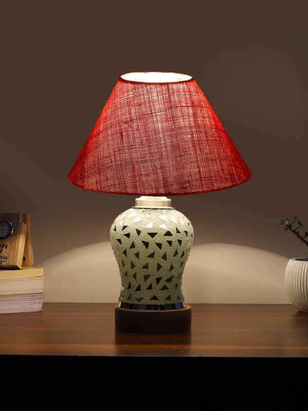 Multicolor Table Lamp | Artistic Mosaic Glass with Sturdy Wood Base | Decorative Ambient Light for Home D�cor | Perfect Blend of Modern & Traditional Style - Model DG134