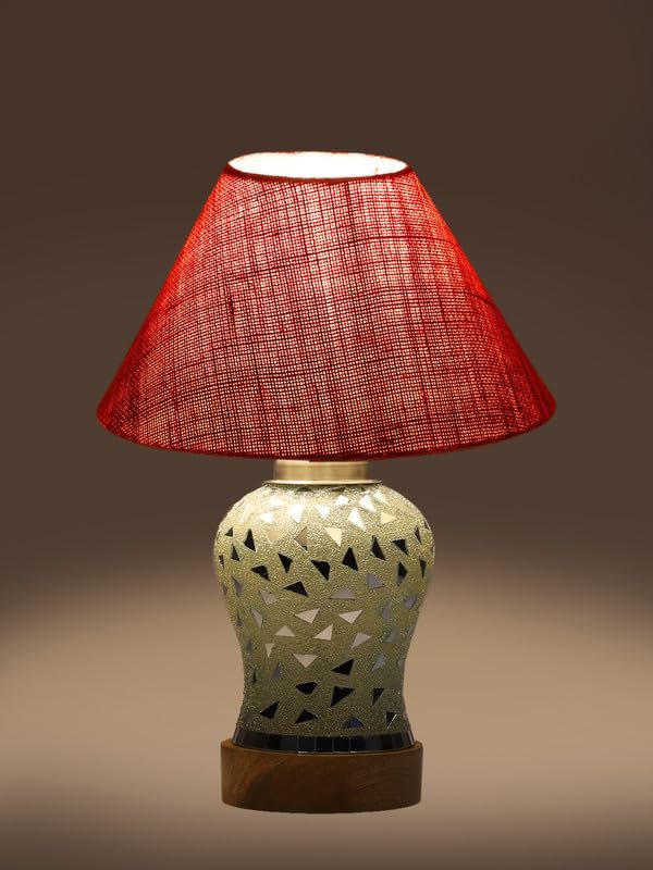 Multicolor Table Lamp | Artistic Mosaic Glass with Sturdy Wood Base | Decorative Ambient Light for Home D�cor | Perfect Blend of Modern & Traditional Style - Model DG134