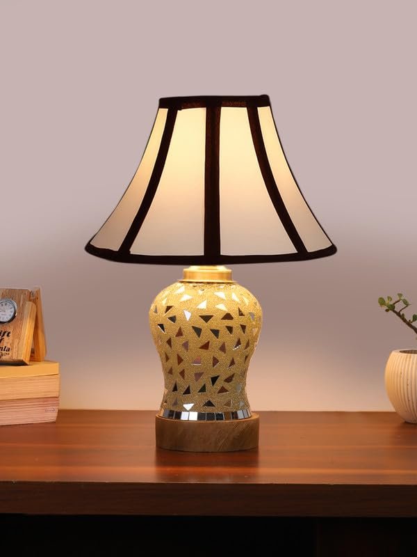 Multicolor Table Lamp | Artistic Mosaic Glass with Sturdy Wood Base | Decorative Ambient Light for Home D�cor | Perfect Blend of Modern & Traditional Style - Model DG142