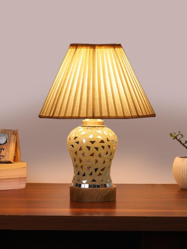 Multicolor Table Lamp | Artistic Mosaic Glass with Sturdy Wood Base | Decorative Ambient Light for Home D�cor | Perfect Blend of Modern & Traditional Style - Model DG143