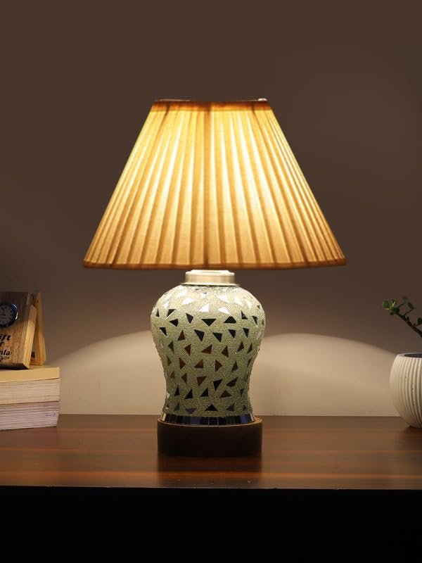 Multicolor Table Lamp | Artistic Mosaic Glass with Sturdy Wood Base | Decorative Ambient Light for Home D�cor | Perfect Blend of Modern & Traditional Style - Model DG143