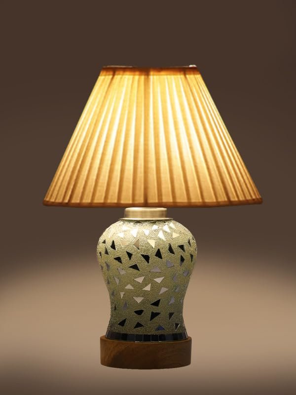 Multicolor Table Lamp | Artistic Mosaic Glass with Sturdy Wood Base | Decorative Ambient Light for Home D�cor | Perfect Blend of Modern & Traditional Style - Model DG143