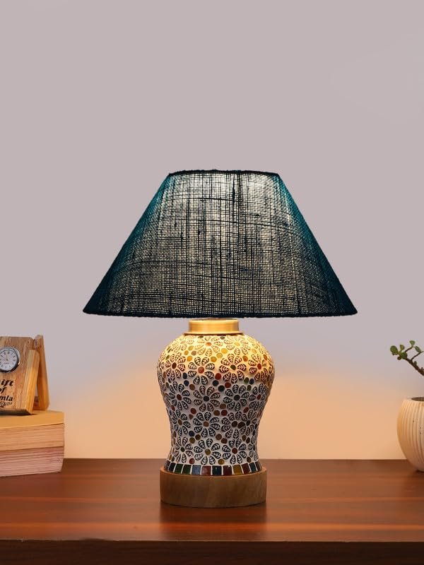 Multicolor Table Lamp | Artistic Mosaic Glass with Sturdy Wood Base | Decorative Ambient Light for Home D�cor | Perfect Blend of Modern & Traditional Style - Model DG161