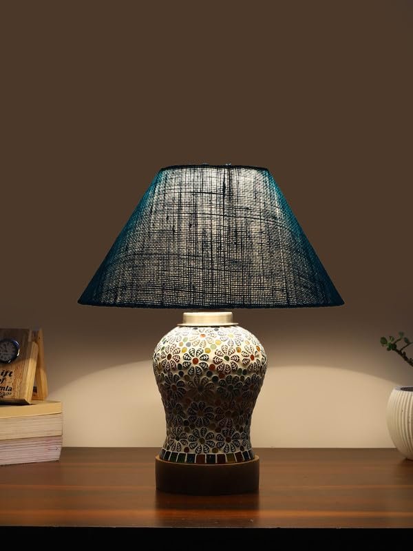Multicolor Table Lamp | Artistic Mosaic Glass with Sturdy Wood Base | Decorative Ambient Light for Home D�cor | Perfect Blend of Modern & Traditional Style - Model DG161