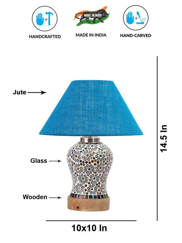 Multicolor Table Lamp | Artistic Mosaic Glass with Sturdy Wood Base | Decorative Ambient Light for Home D�cor | Perfect Blend of Modern & Traditional Style - Model DG161