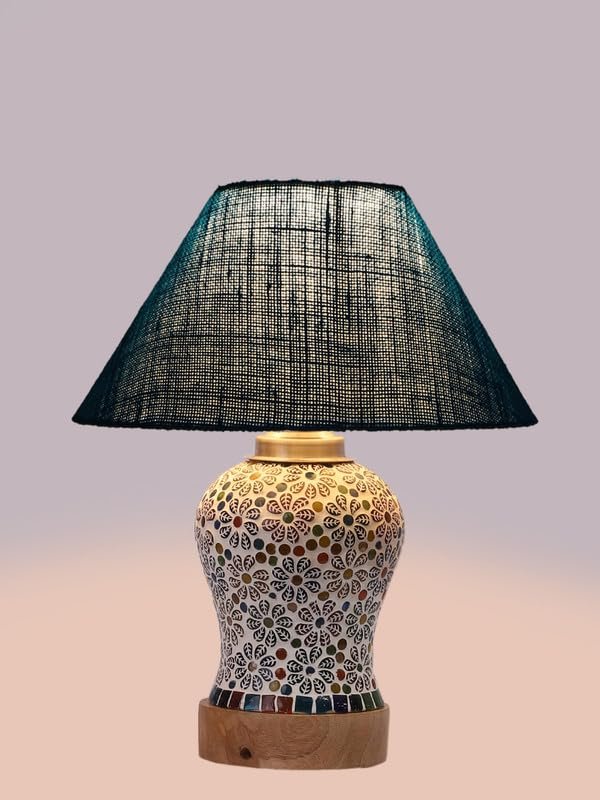 Multicolor Table Lamp | Artistic Mosaic Glass with Sturdy Wood Base | Decorative Ambient Light for Home D�cor | Perfect Blend of Modern & Traditional Style - Model DG161
