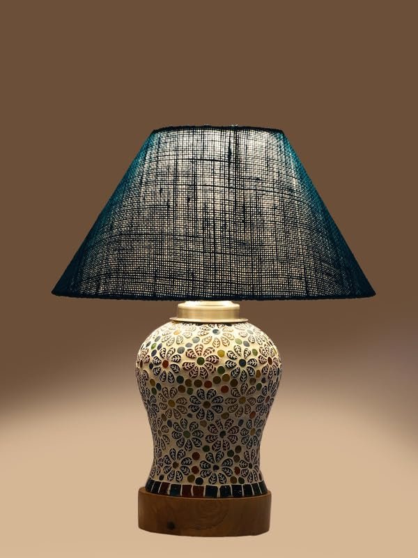 Multicolor Table Lamp | Artistic Mosaic Glass with Sturdy Wood Base | Decorative Ambient Light for Home D�cor | Perfect Blend of Modern & Traditional Style - Model DG161
