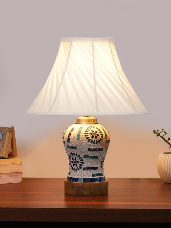 Multicolor Table Lamp | Artistic Mosaic Glass with Sturdy Wood Base | Decorative Ambient Light for Home D�cor | Perfect Blend of Modern & Traditional Style - Model DG194