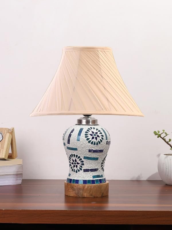 Multicolor Table Lamp | Artistic Mosaic Glass with Sturdy Wood Base | Decorative Ambient Light for Home D�cor | Perfect Blend of Modern & Traditional Style - Model DG194