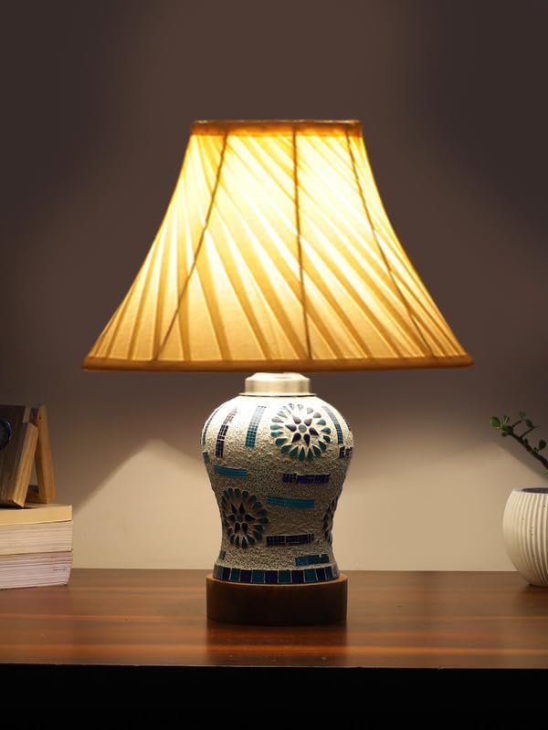 Multicolor Table Lamp | Artistic Mosaic Glass with Sturdy Wood Base | Decorative Ambient Light for Home D�cor | Perfect Blend of Modern & Traditional Style - Model DG194
