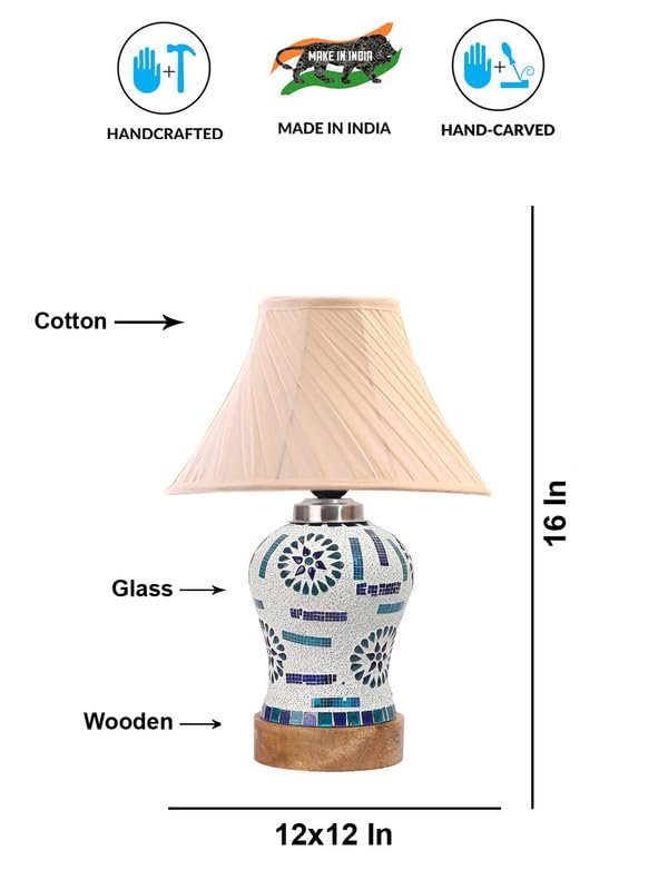 Multicolor Table Lamp | Artistic Mosaic Glass with Sturdy Wood Base | Decorative Ambient Light for Home D�cor | Perfect Blend of Modern & Traditional Style - Model DG194