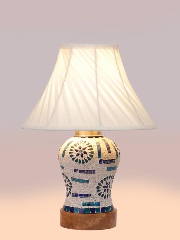 Multicolor Table Lamp | Artistic Mosaic Glass with Sturdy Wood Base | Decorative Ambient Light for Home D�cor | Perfect Blend of Modern & Traditional Style - Model DG194