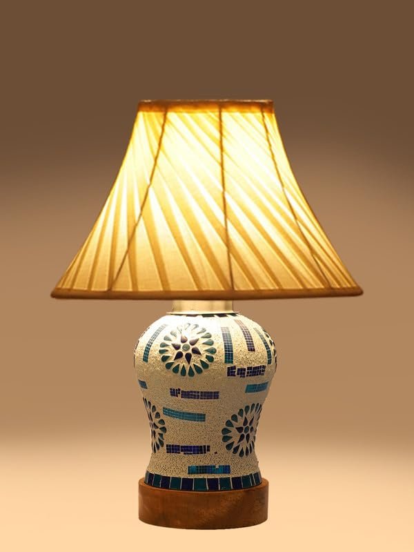 Multicolor Table Lamp | Artistic Mosaic Glass with Sturdy Wood Base | Decorative Ambient Light for Home D�cor | Perfect Blend of Modern & Traditional Style - Model DG194
