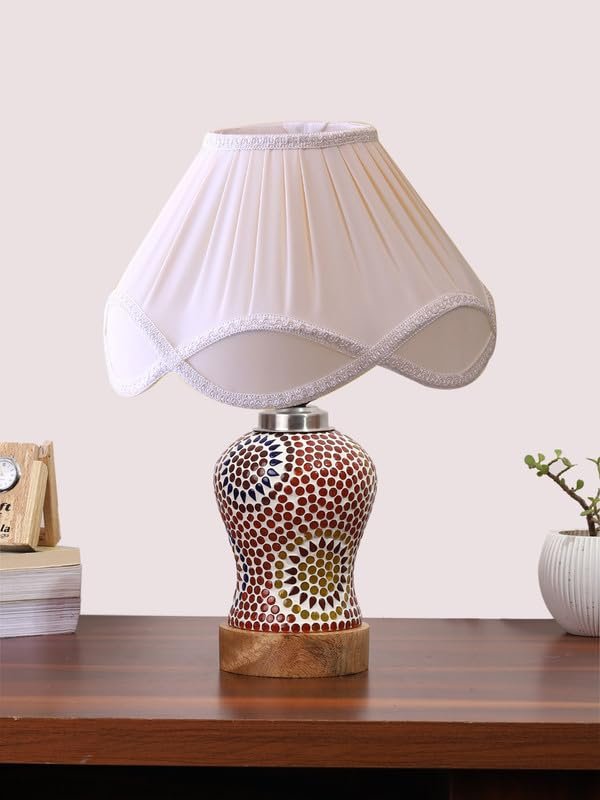Multicolor Table Lamp | Artistic Mosaic Glass with Sturdy Wood Base | Decorative Ambient Light for Home D�cor | Perfect Blend of Modern & Traditional Style - Model DG222