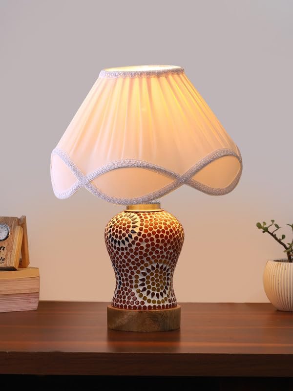 Multicolor Table Lamp | Artistic Mosaic Glass with Sturdy Wood Base | Decorative Ambient Light for Home D�cor | Perfect Blend of Modern & Traditional Style - Model DG222