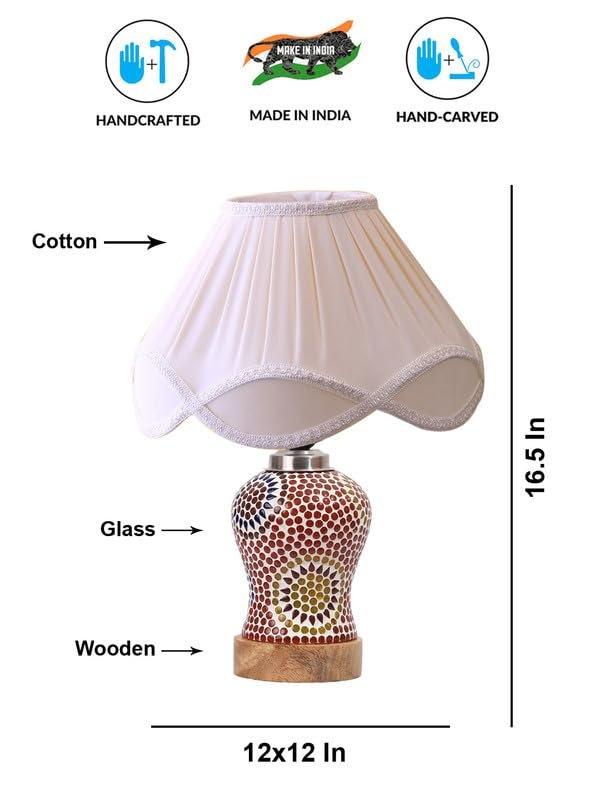 Multicolor Table Lamp | Artistic Mosaic Glass with Sturdy Wood Base | Decorative Ambient Light for Home D�cor | Perfect Blend of Modern & Traditional Style - Model DG222