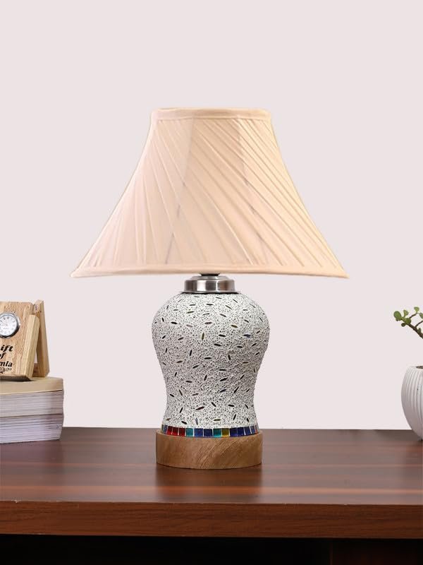 Multicolor Table Lamp | Artistic Mosaic Glass with Sturdy Wood Base | Decorative Ambient Light for Home D�cor | Perfect Blend of Modern & Traditional Style - Model DG244