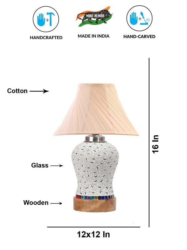Multicolor Table Lamp | Artistic Mosaic Glass with Sturdy Wood Base | Decorative Ambient Light for Home D�cor | Perfect Blend of Modern & Traditional Style - Model DG244