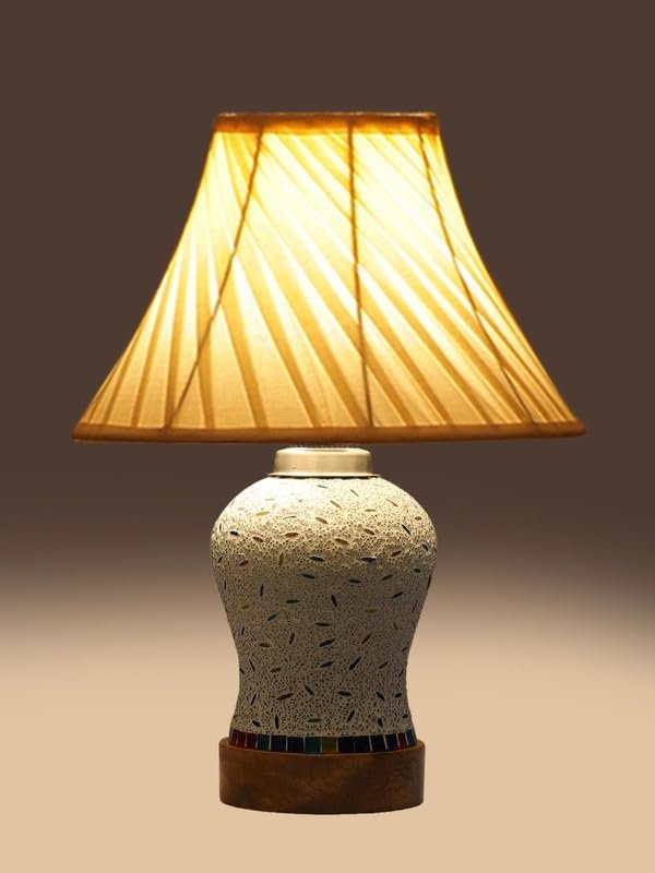 Multicolor Table Lamp | Artistic Mosaic Glass with Sturdy Wood Base | Decorative Ambient Light for Home D�cor | Perfect Blend of Modern & Traditional Style - Model DG244