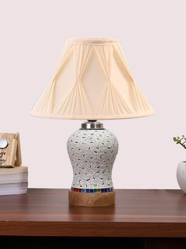 Multicolor Table Lamp | Artistic Mosaic Glass with Sturdy Wood Base | Decorative Ambient Light for Home D�cor | Perfect Blend of Modern & Traditional Style - Model DG245
