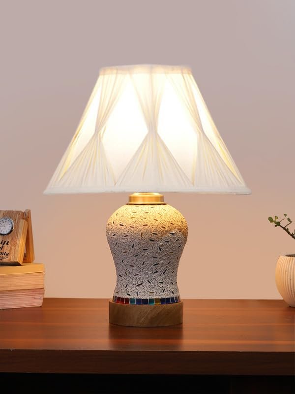 Multicolor Table Lamp | Artistic Mosaic Glass with Sturdy Wood Base | Decorative Ambient Light for Home D�cor | Perfect Blend of Modern & Traditional Style - Model DG245