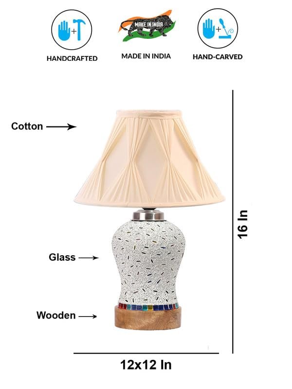Multicolor Table Lamp | Artistic Mosaic Glass with Sturdy Wood Base | Decorative Ambient Light for Home D�cor | Perfect Blend of Modern & Traditional Style - Model DG245