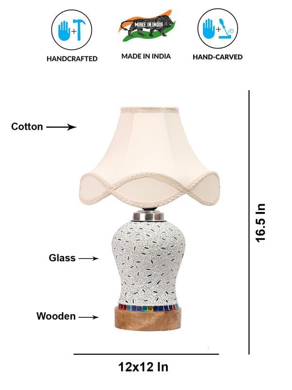Multicolor Table Lamp | Artistic Mosaic Glass with Sturdy Wood Base | Decorative Ambient Light for Home D�cor | Perfect Blend of Modern & Traditional Style - Model DG246