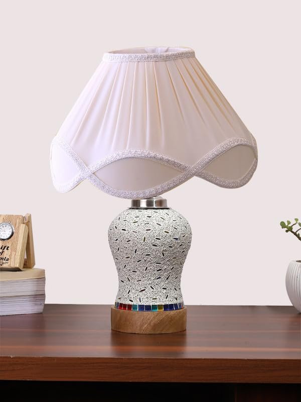 Multicolor Table Lamp | Artistic Mosaic Glass with Sturdy Wood Base | Decorative Ambient Light for Home D�cor | Perfect Blend of Modern & Traditional Style - Model DG247