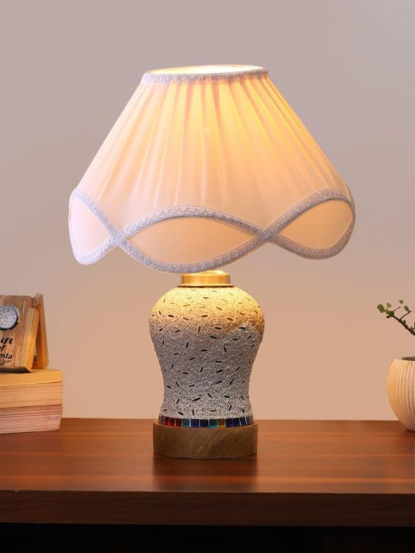 Multicolor Table Lamp | Artistic Mosaic Glass with Sturdy Wood Base | Decorative Ambient Light for Home D�cor | Perfect Blend of Modern & Traditional Style - Model DG247