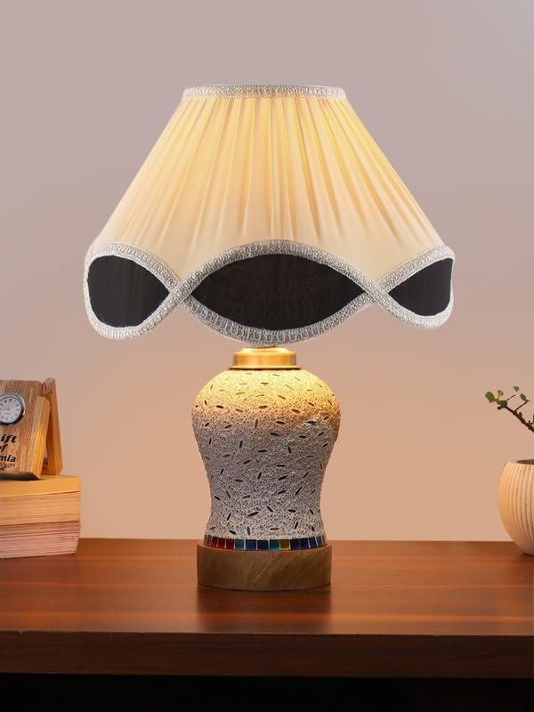 Multicolor Table Lamp | Artistic Mosaic Glass with Sturdy Wood Base | Decorative Ambient Light for Home D�cor | Perfect Blend of Modern & Traditional Style - Model DG248